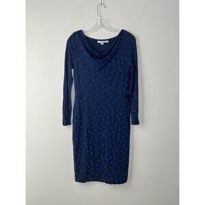 Boden Sheath Dress Size 6 Blue Polka Dot Knit Lyocell Wool Blend Cowl Neck